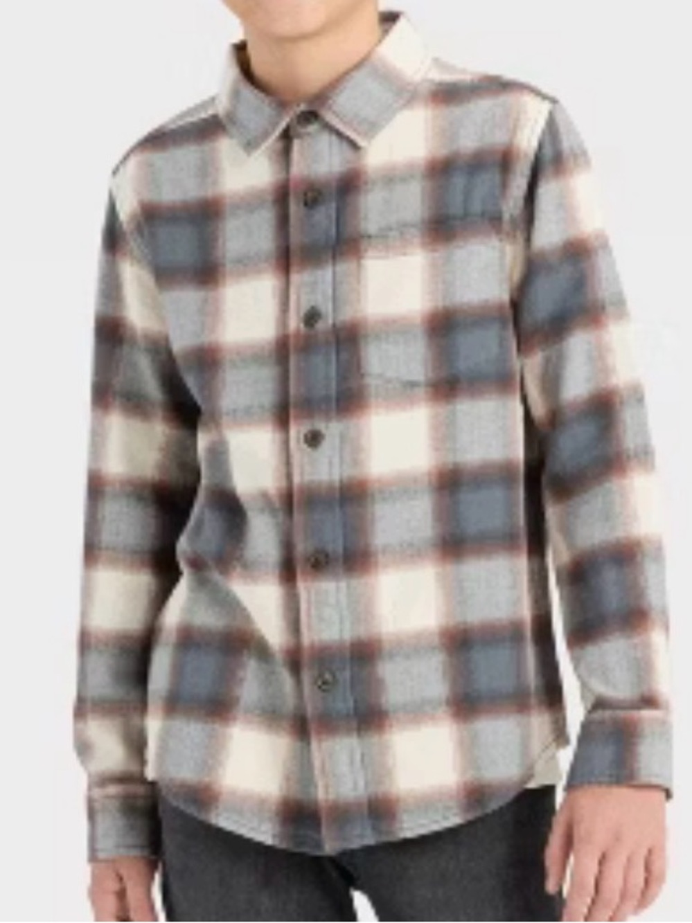 Cat & Jack Gray, Brown & Cream Plaid Button-Down Shirt - Picture 3 of 6